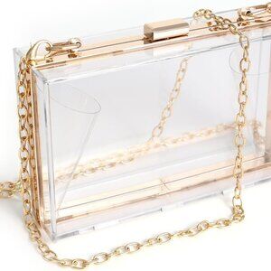 Women Clear Purse Acrylic Box Clutch Handbag, Small Transparent Crossbody Evenin